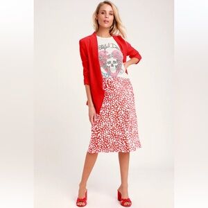 Lulus Elisa Red Print Satin Midi Skirt
